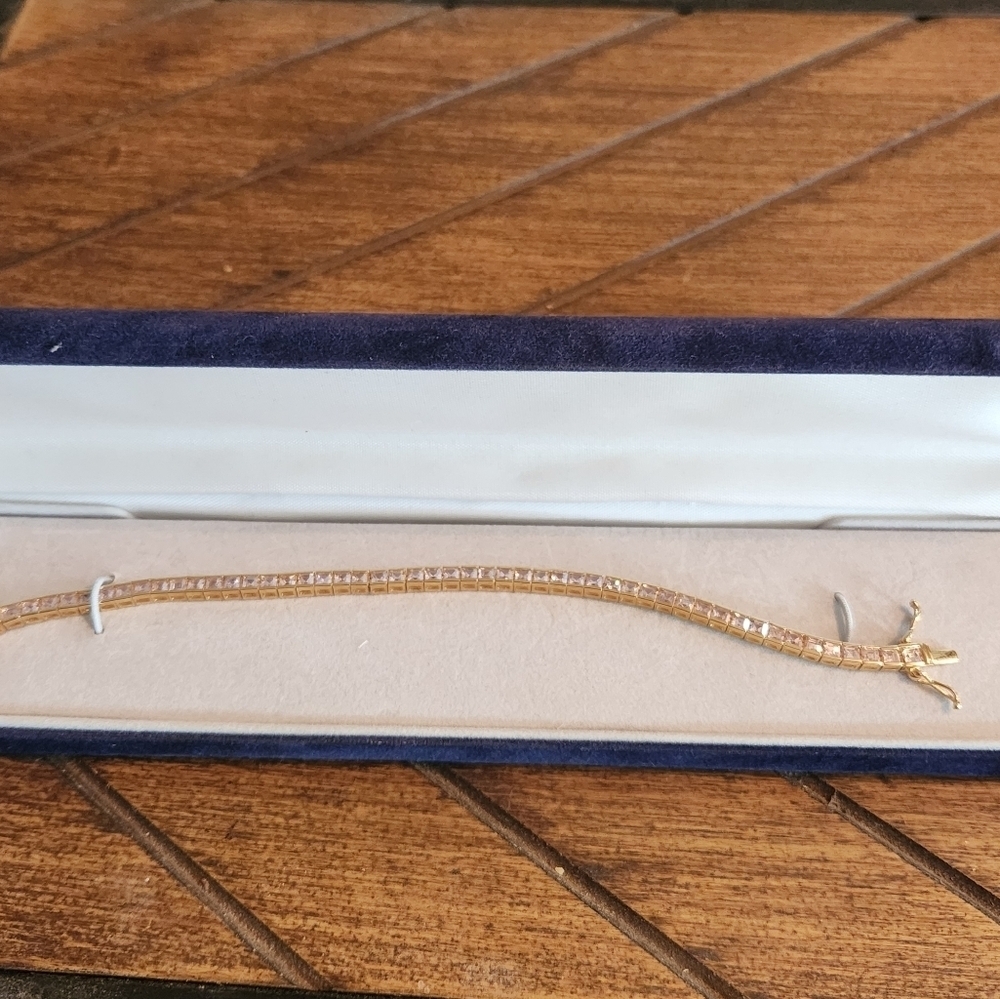 Pink Zirconia Silver Tennis Bracelet - Picture 2 of 7